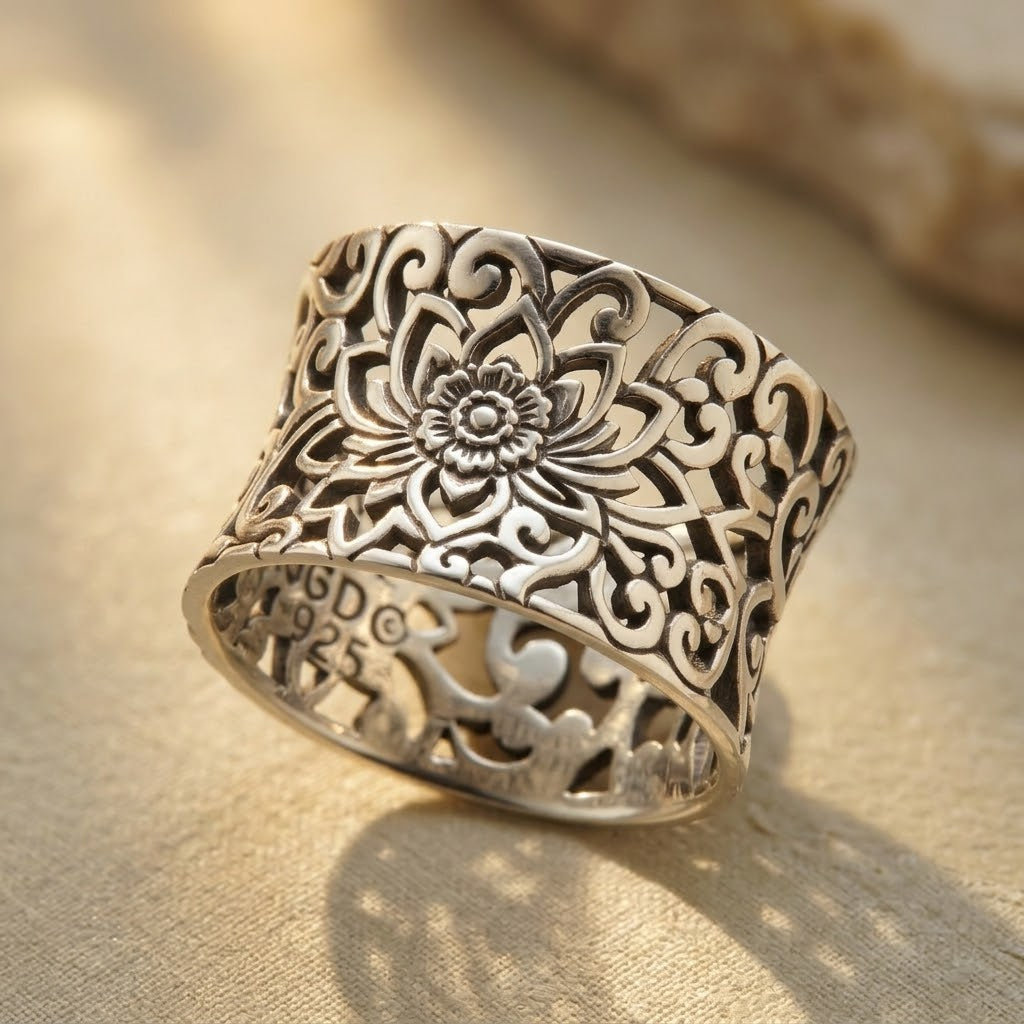Bague Ornée Filigrane en Argent