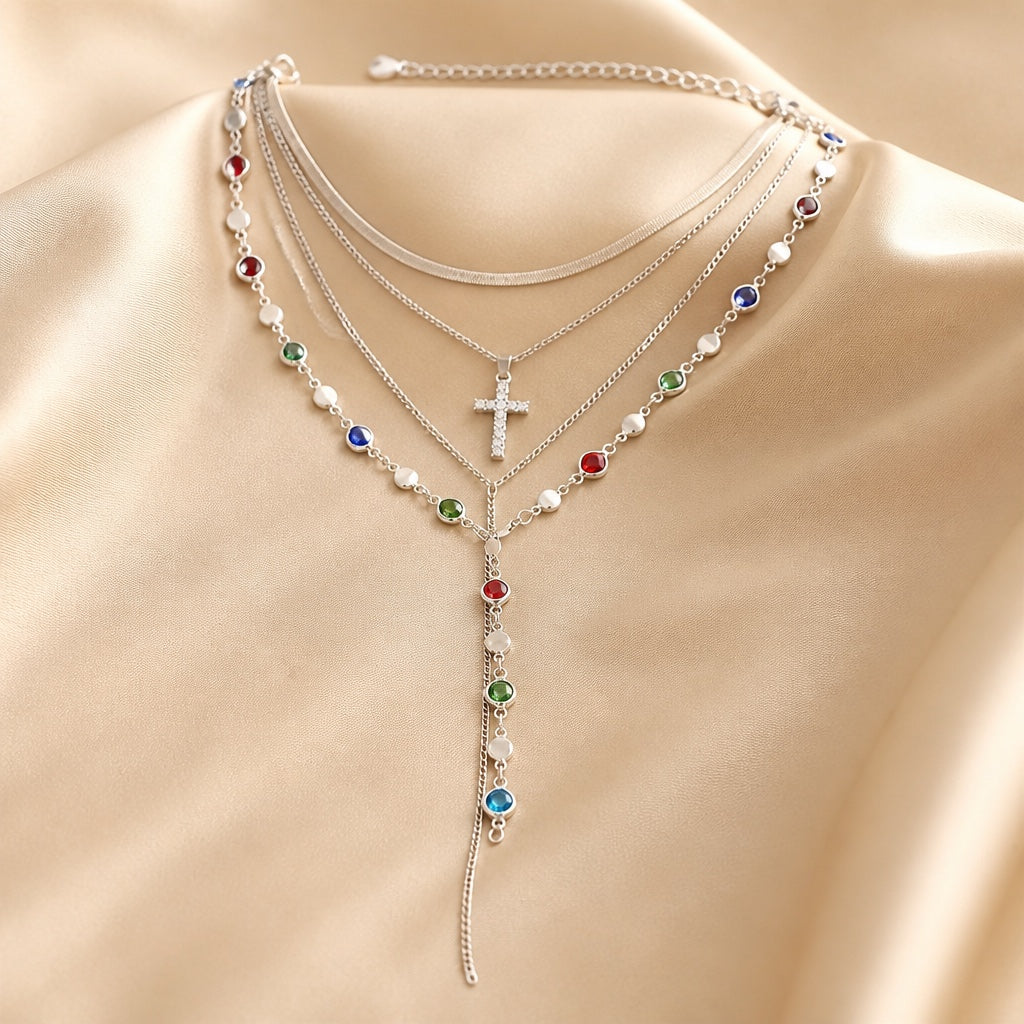 Collier en pierres colorées en or blanc
