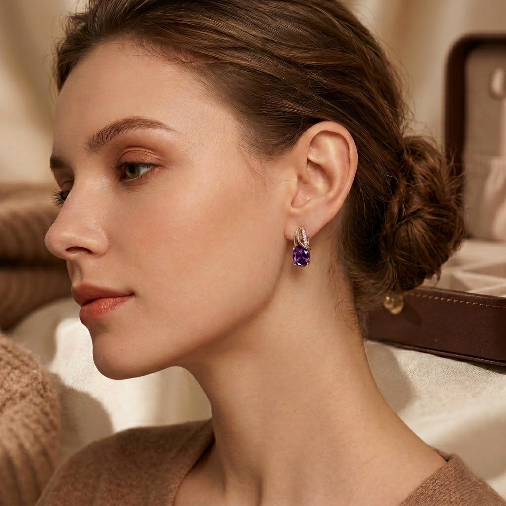 Boucles d'Oreilles Créoles Améthyste en Or