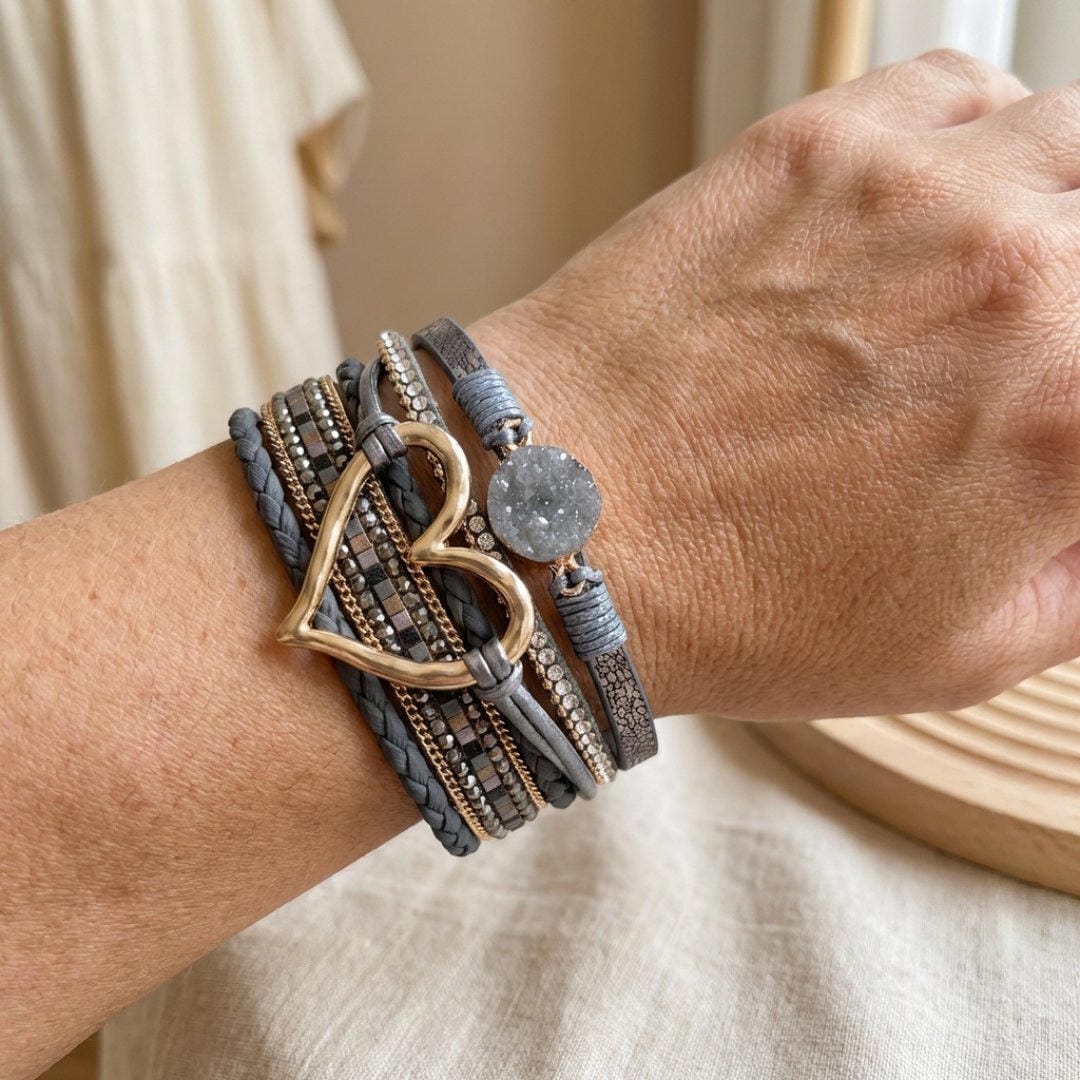 Bracelet en cuir multi-couches bohème