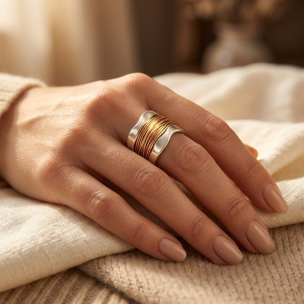 Bague Enveloppante en Argent et Or
