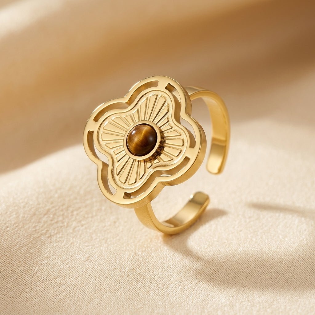 Bague Ouverte Florale en Or