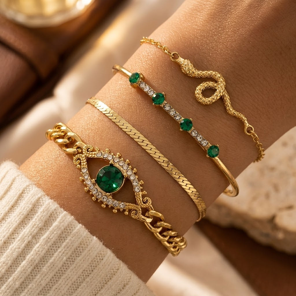Ensemble de Bracelets Émeraude Breloque en Or