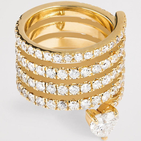 Bague enroulée en cœur en zircone dorée antique