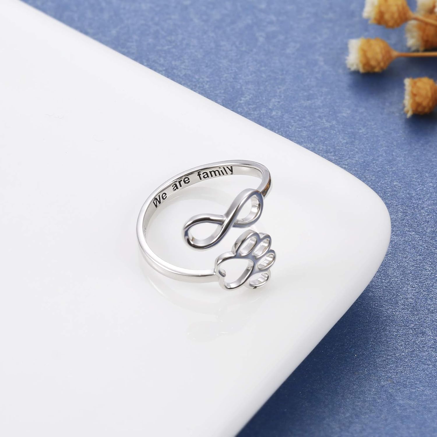 Bague en forme de patte et de cœur faite à la main – ajustable en argent sterling 925