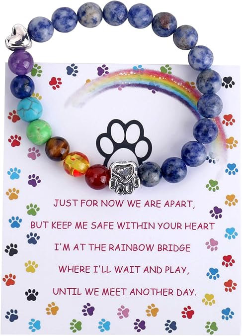Bracelet souvenir pont arc-en-ciel – perles 7 chakras cadeau pour la perte d'un animal de compagnie
