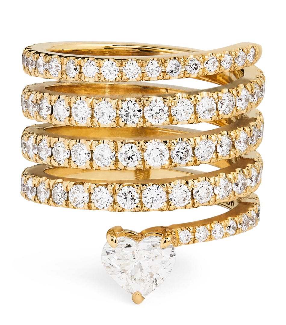 Bague enroulée en zirconium cœur doré antique