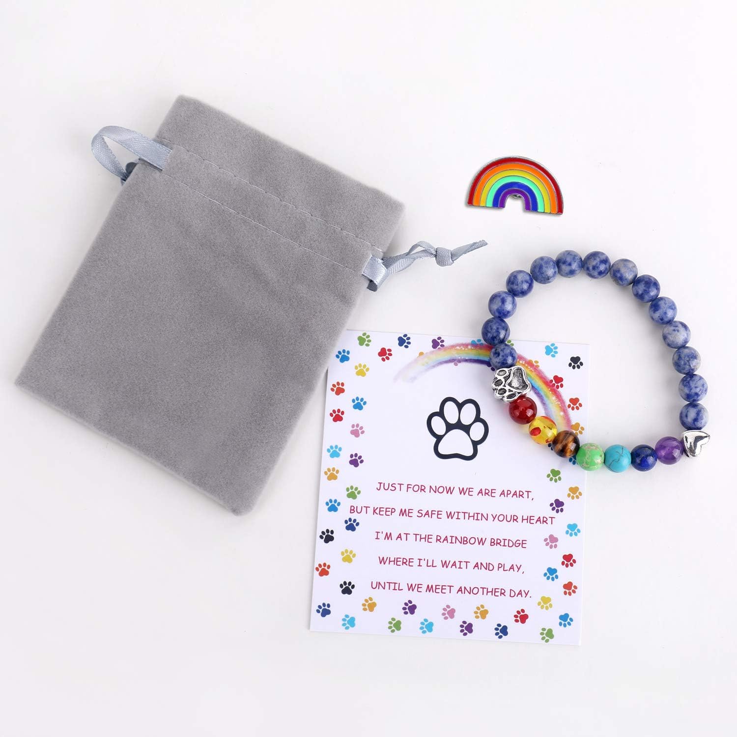 Bracelet souvenir pont arc-en-ciel – perles 7 chakras cadeau pour la perte d'un animal de compagnie