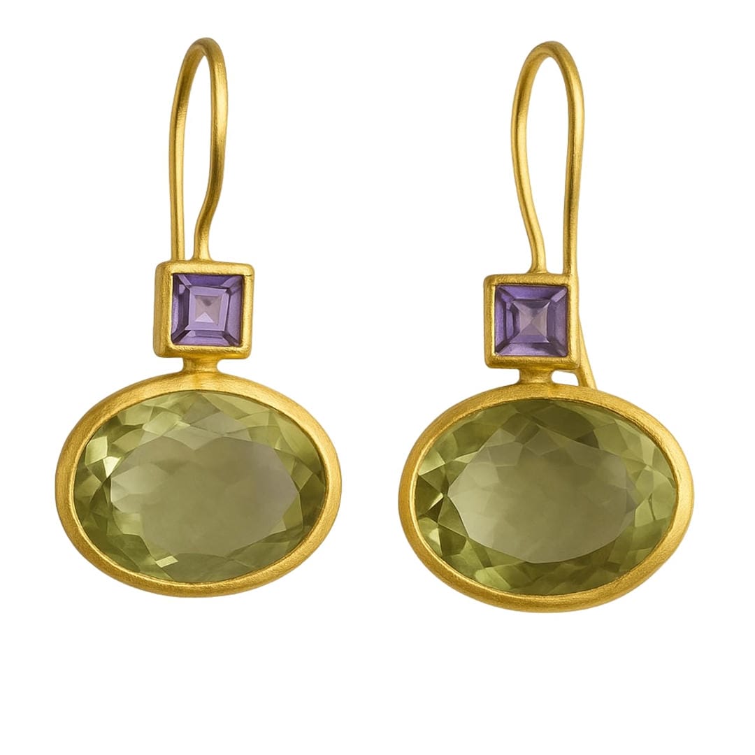 Boucles d'oreilles vintage en cristal vert doré