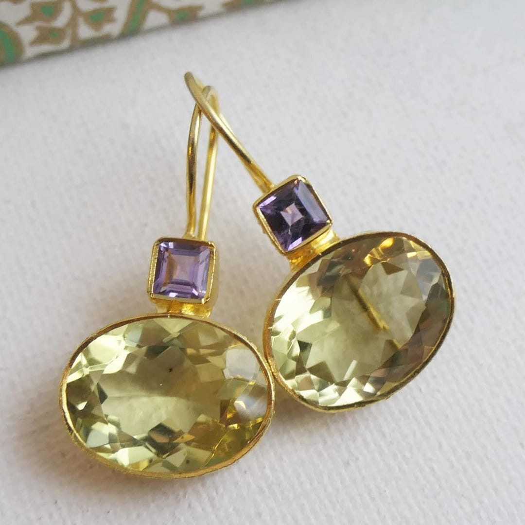 Boucles d'oreilles vintage en cristal vert doré