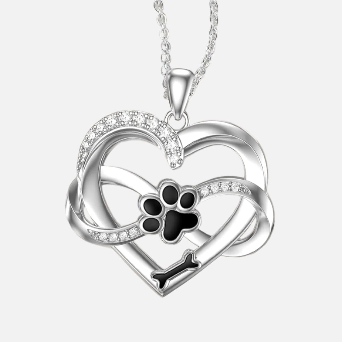 Collier en argent sterling 925 avec zirconium en forme de cœur et de patte