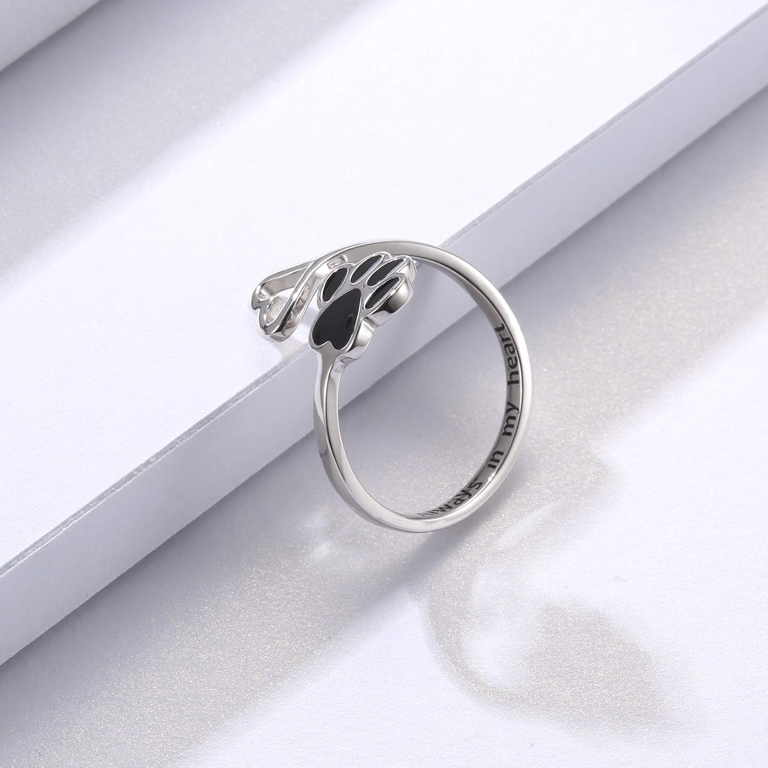 Bague en forme de patte et de cœur faite à la main – ajustable en argent sterling 925