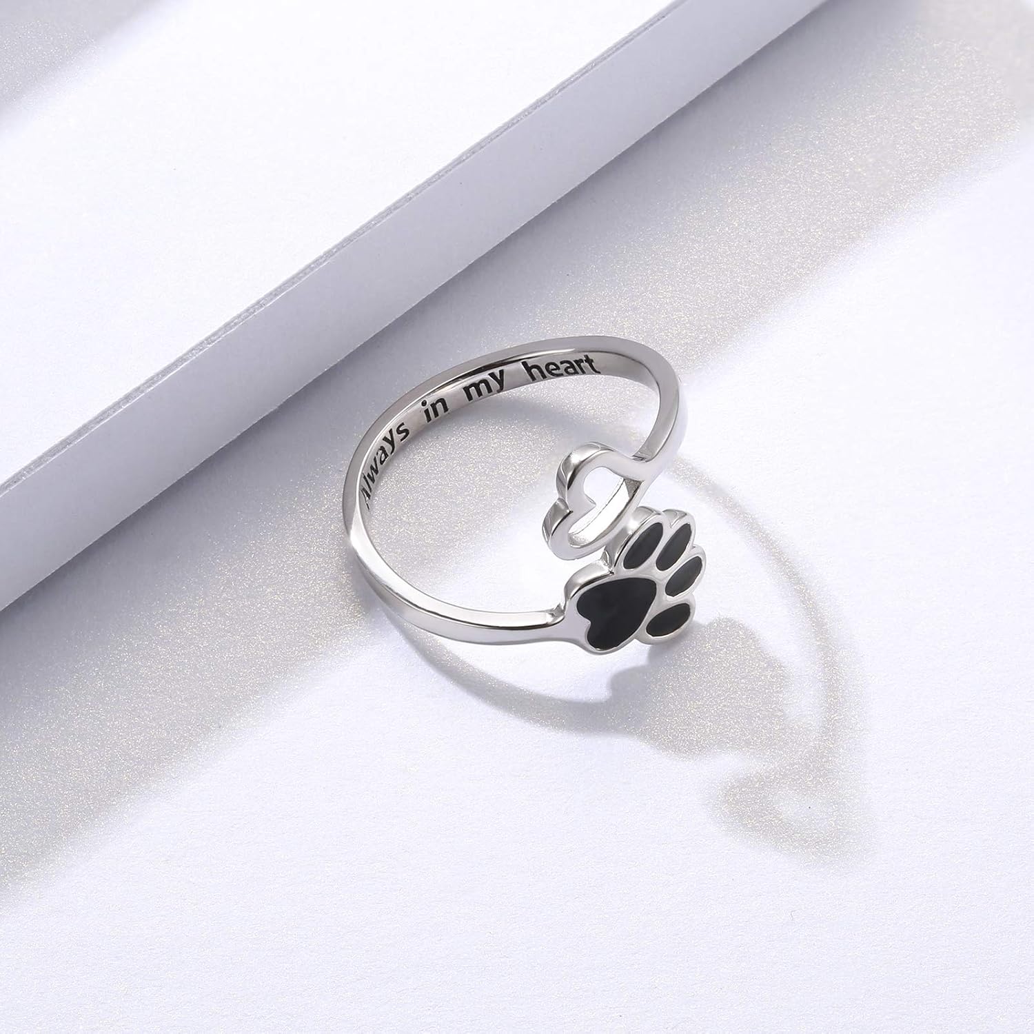 Bague en forme de patte et de cœur faite à la main – ajustable en argent sterling 925