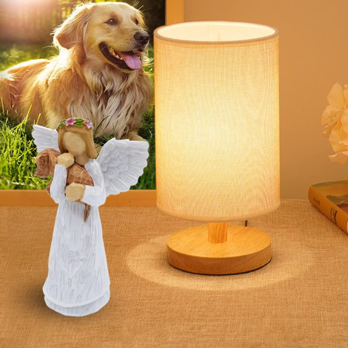 Coffret cadeau souvenir de chien avec figurine d'ange de l'amitié et bracelet chakra avec pont arc-en-ciel