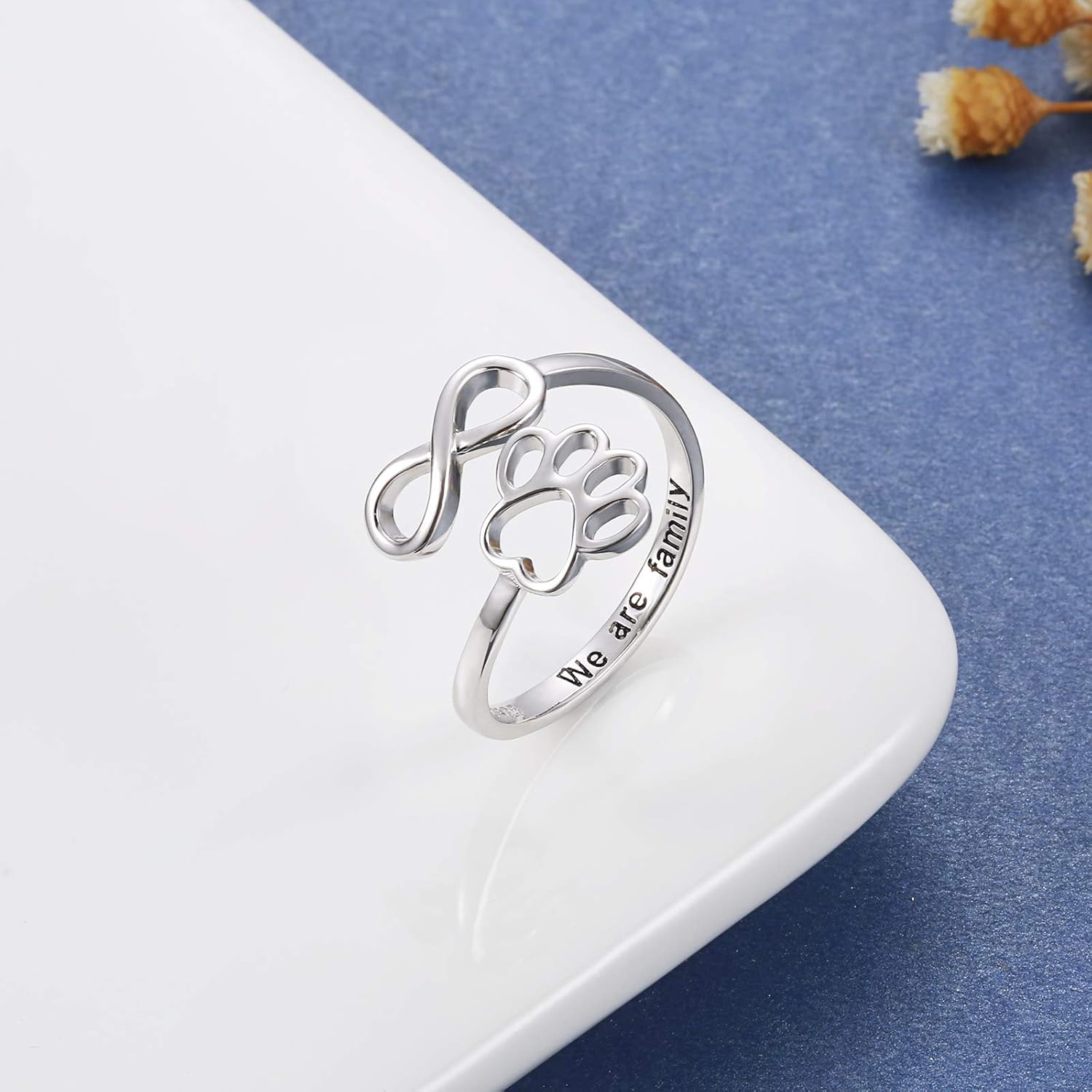 Bague en forme de patte et de cœur faite à la main – ajustable en argent sterling 925
