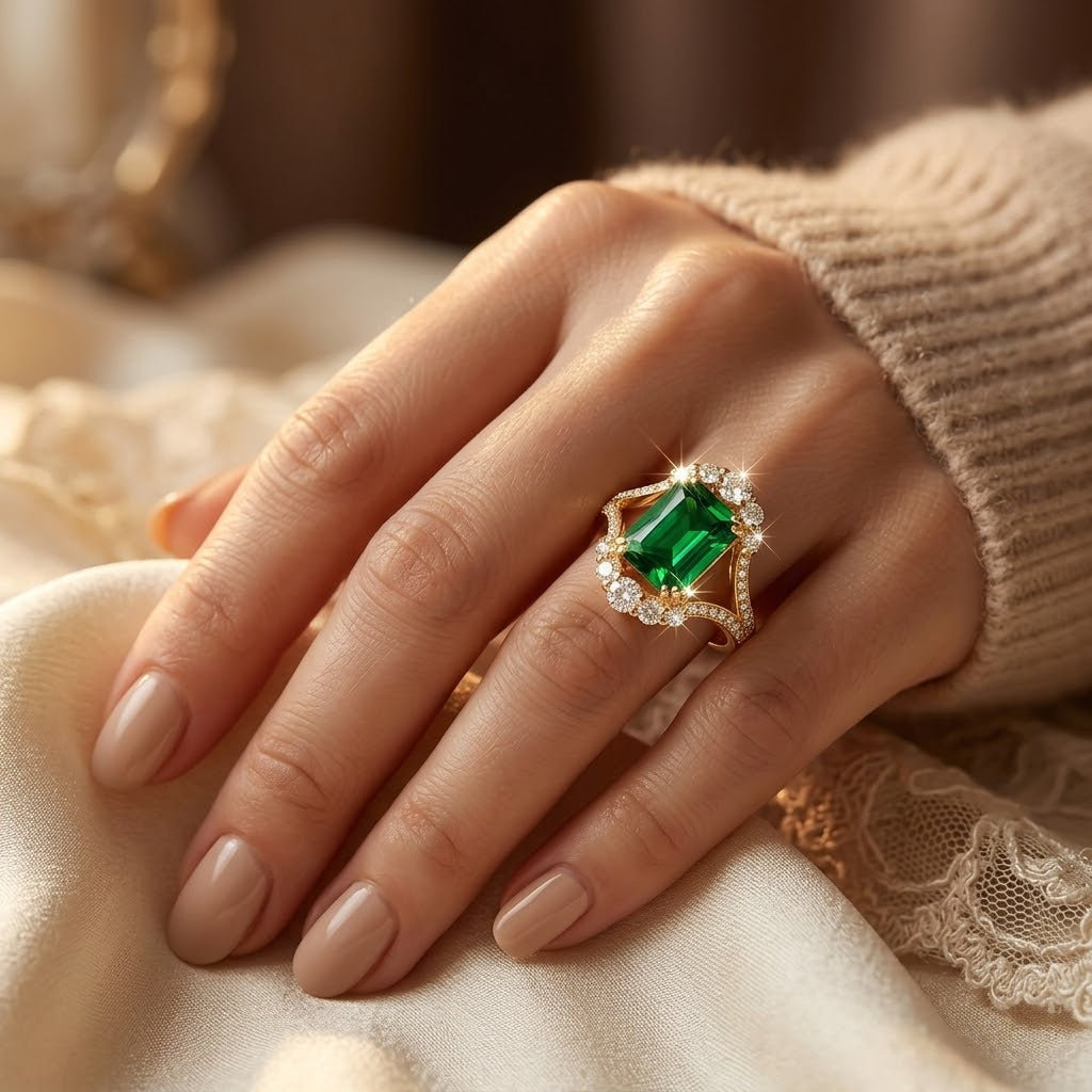 Bague Émeraude Halo en Or