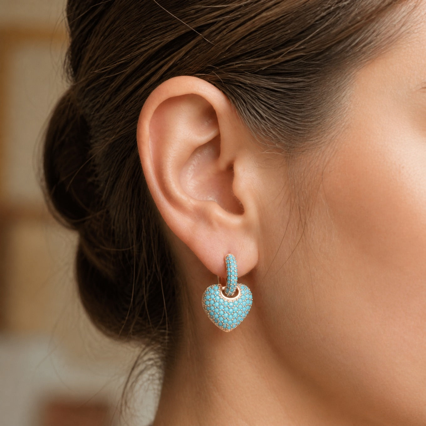 Boucles d'oreilles en cœur turquoise doré