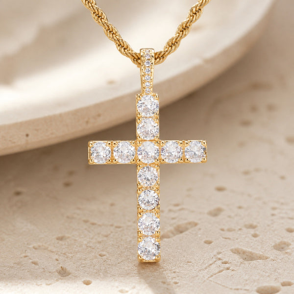 Collier croix en moissanite doré