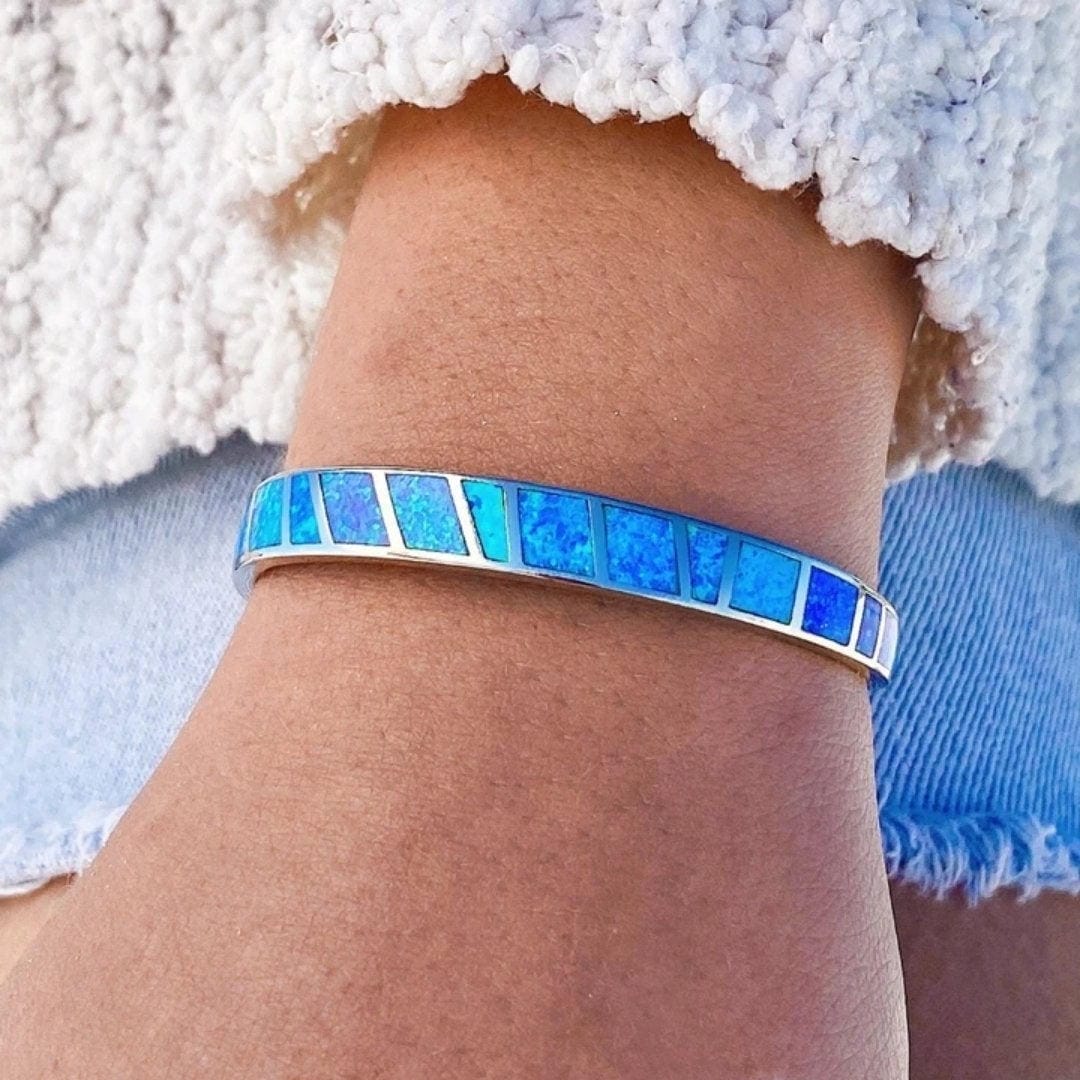 Bracelet en Opale Argentée Bleue