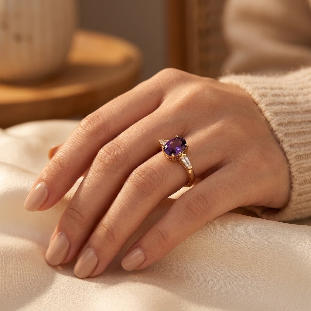 Bague Améthyste Trois Pierres en Or