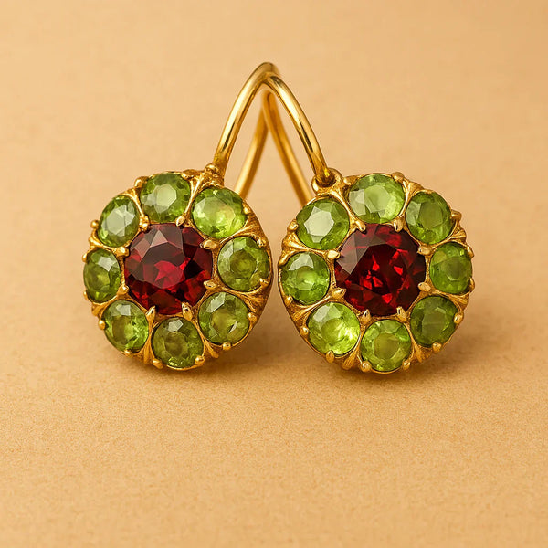 Boucles d'oreilles en cristal rétro rondes vertes et rouges