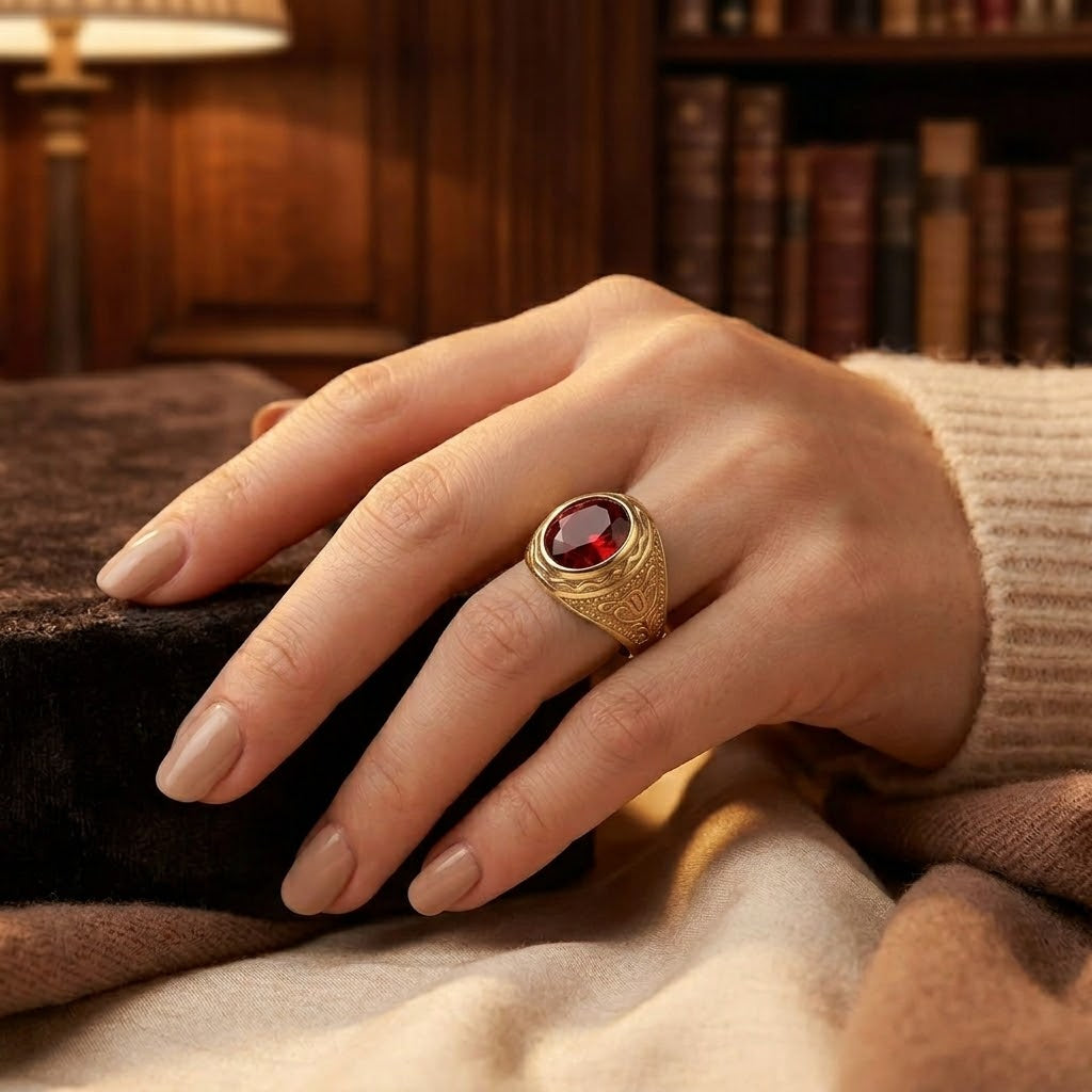 Bague Rubis Gravée en Or
