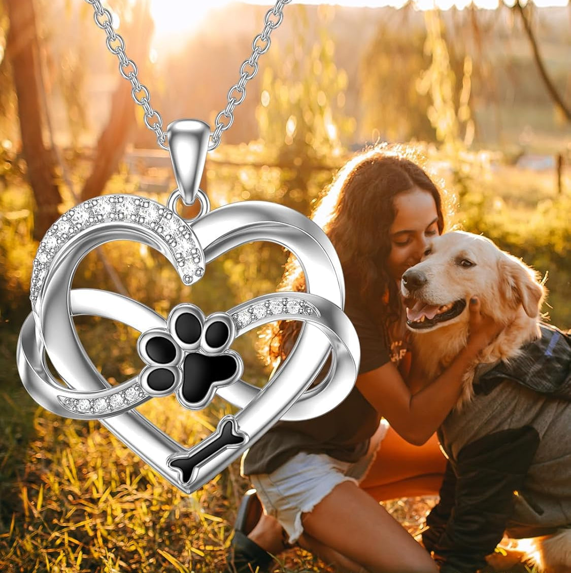 Collier en argent sterling 925 avec zirconium en forme de cœur et de patte