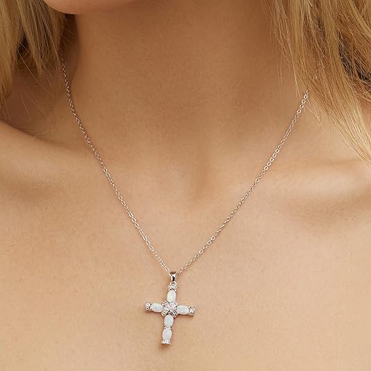 Collier Croix Divine Opaali