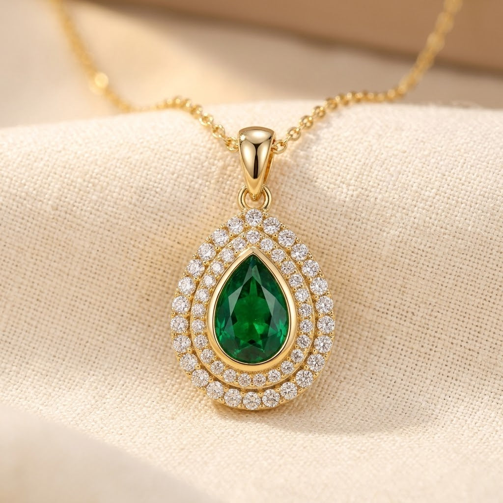 Collier Émeraude Goutte en Or