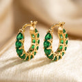 Boucles d'Oreilles Créoles Émeraude Treillis en Or