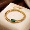 Bracelet Chaîne Émeraude Barre en Or
