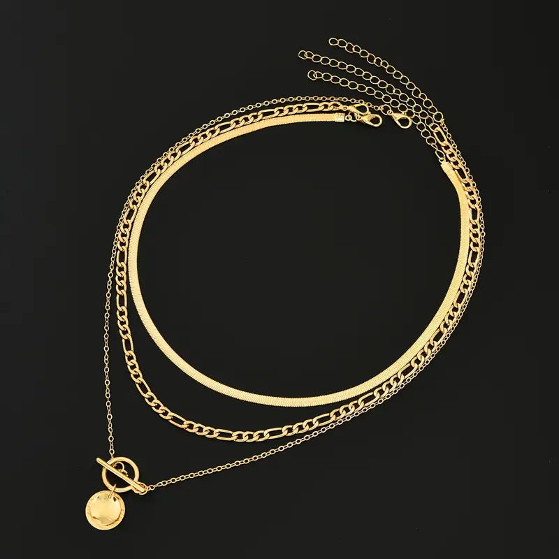 Savira | Collier multirangs médaille texturée | Or