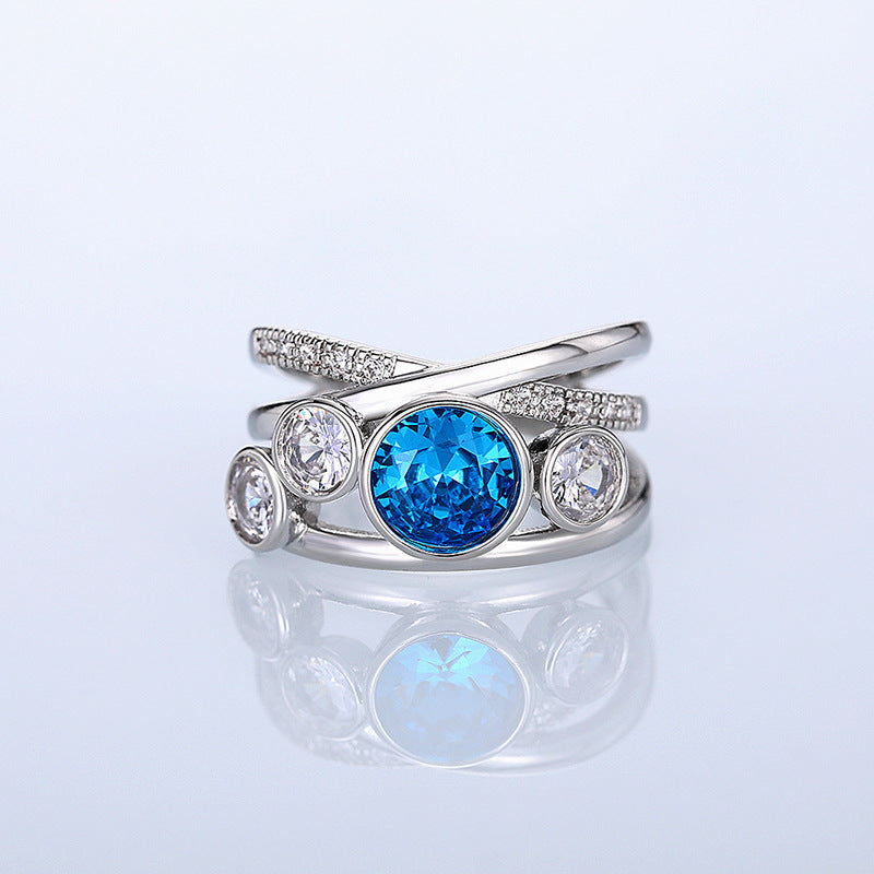 Bague Imposante en Pierre Bleu Argenté