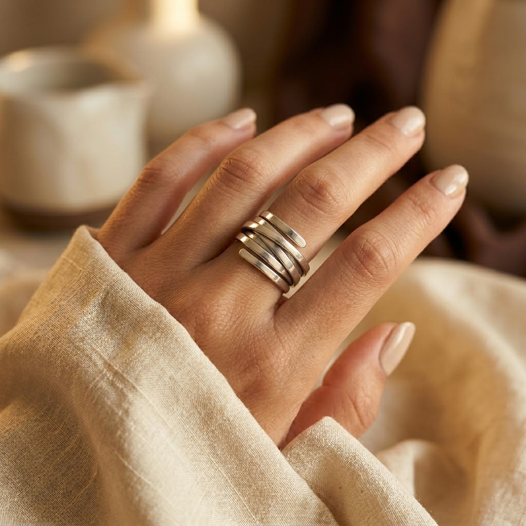 Bague Enveloppante Multi-Anneaux en Argent