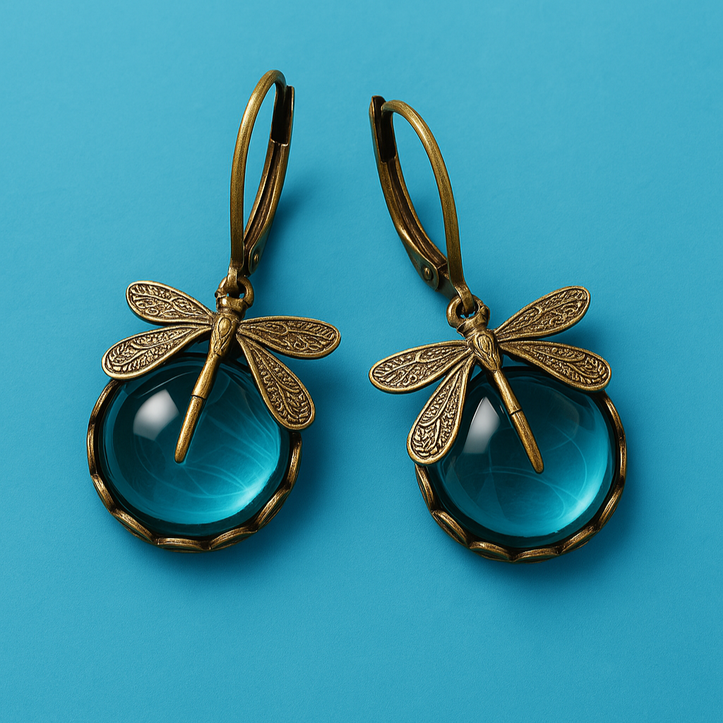 Boucles d'oreilles en forme de libellule en or antique
