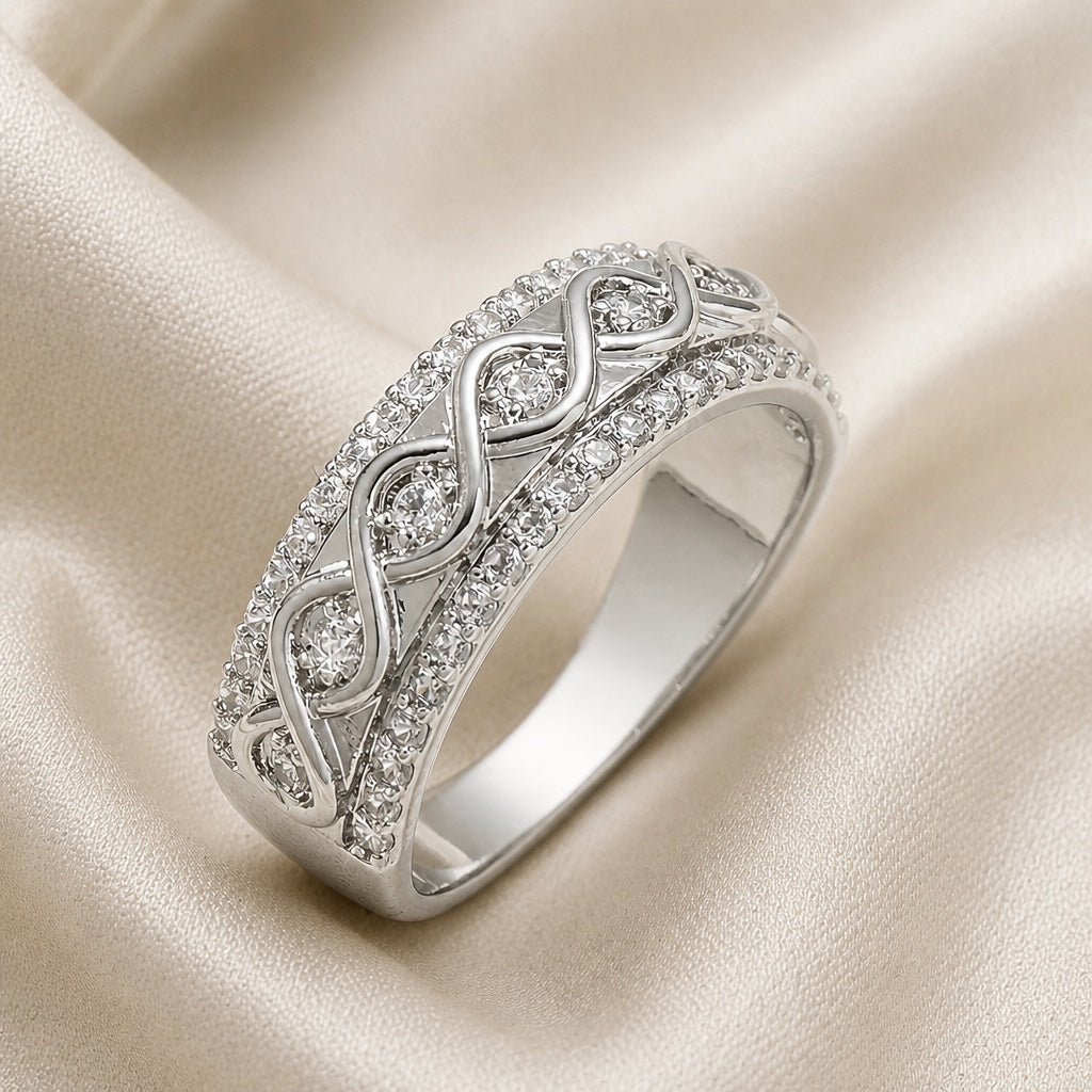 Bague en zirconium double rang en or blanc