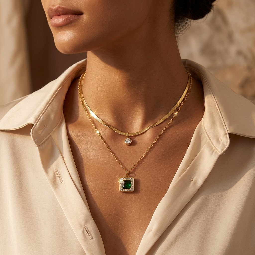Collier Émeraude Superposé en Or