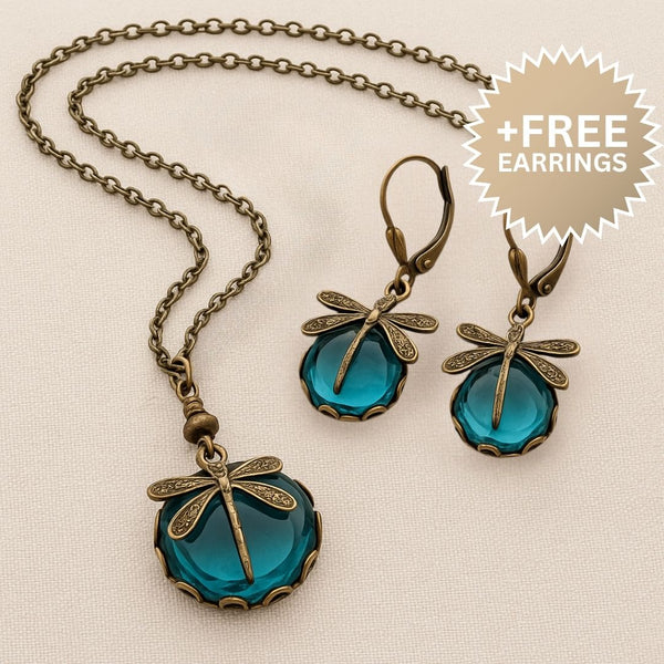 Magnifique collier vintage en forme de libellule avec boucles d'oreilles bonus – offre limitée