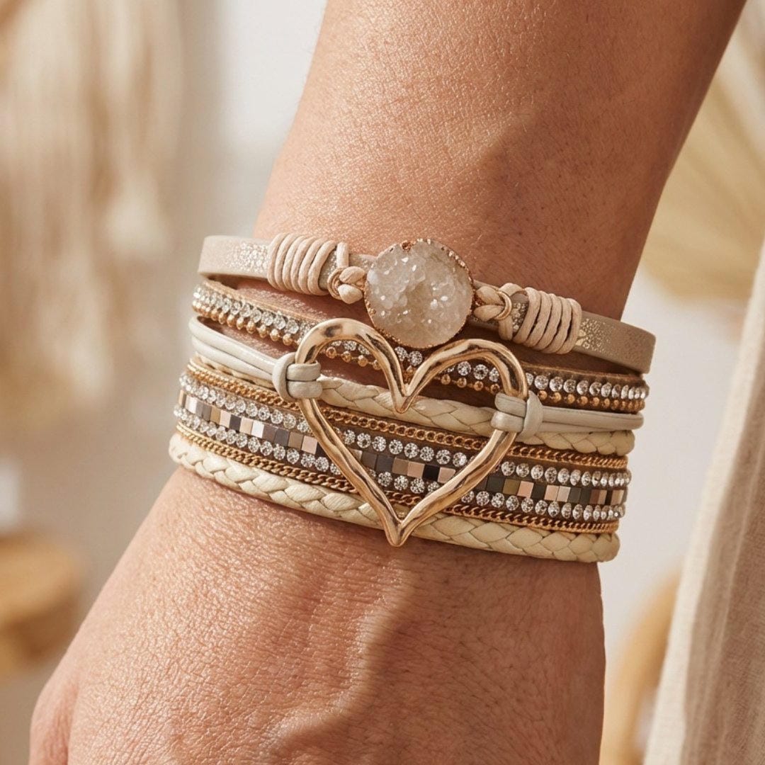Bracelet en cuir multi-couches bohème