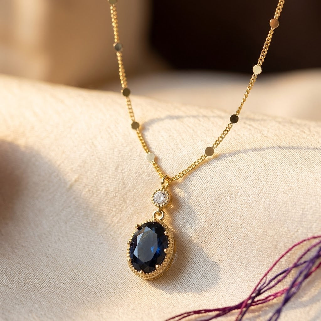 Collier Goutte Saphir Ovale en Or