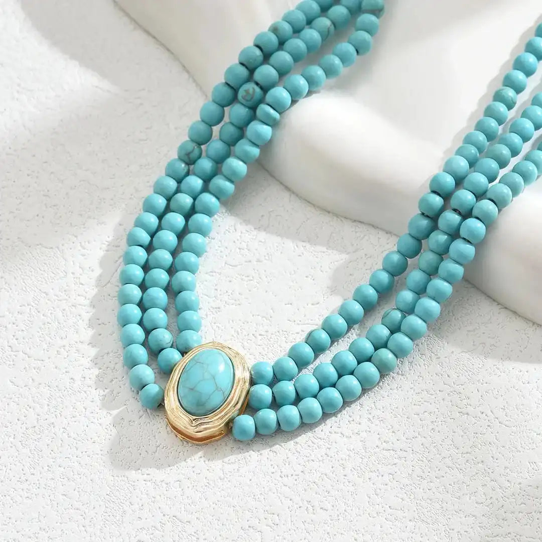 Collier en perles turquoise vintage élégant