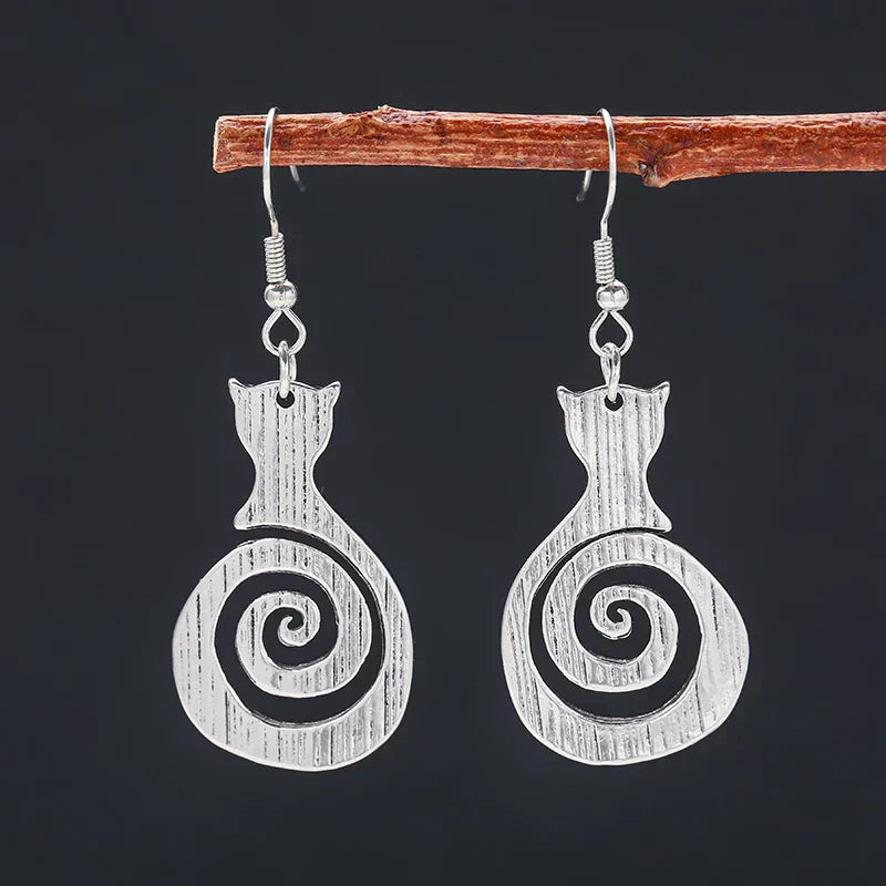 Boucles d'oreilles spirale chat vintage