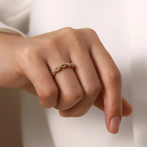 Bague en perles torsadées dorées Siro