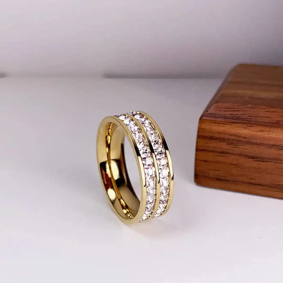 Bague Élégante Double Zirconium Encastré