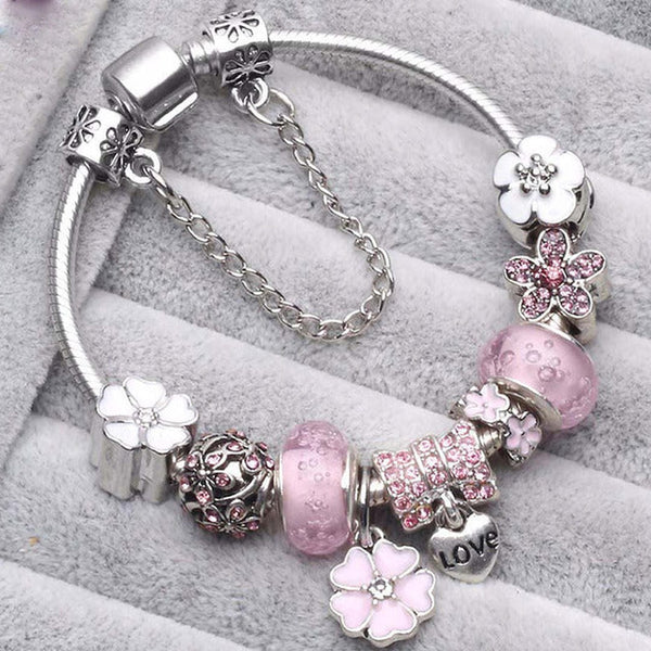 Bracelet vintage argenté rose élégant