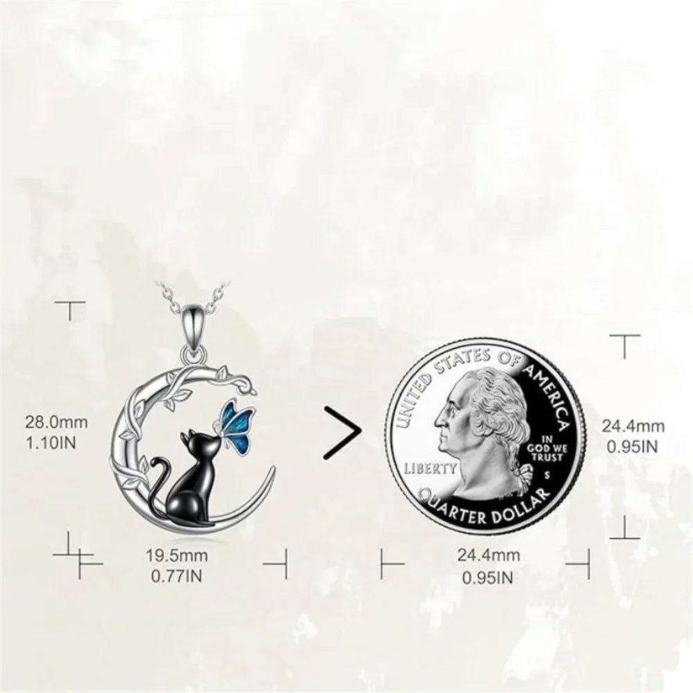 Collier pendentif cristal papillon chat lune