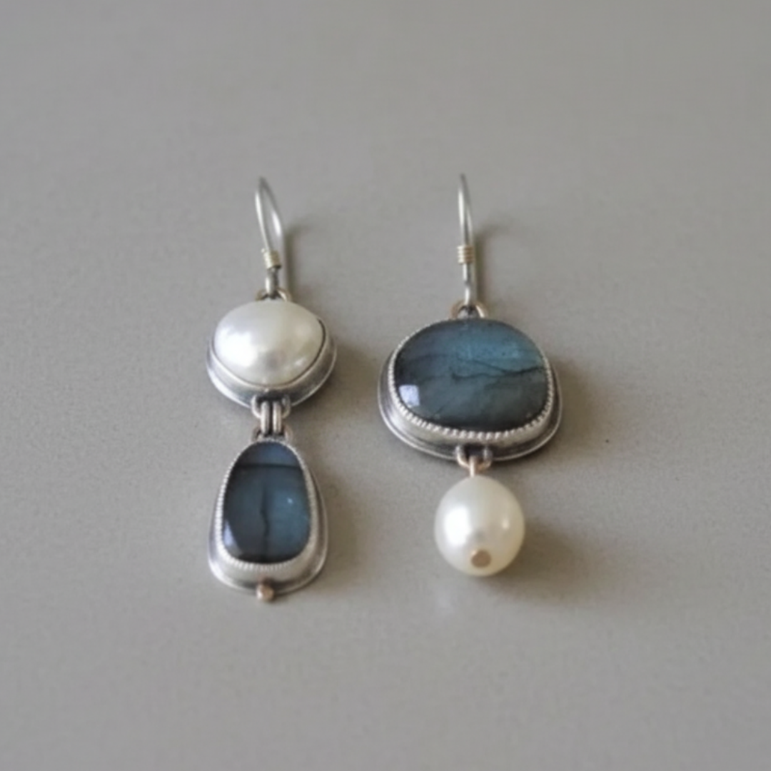 Boucles d'oreilles perle pierre bleue vintage