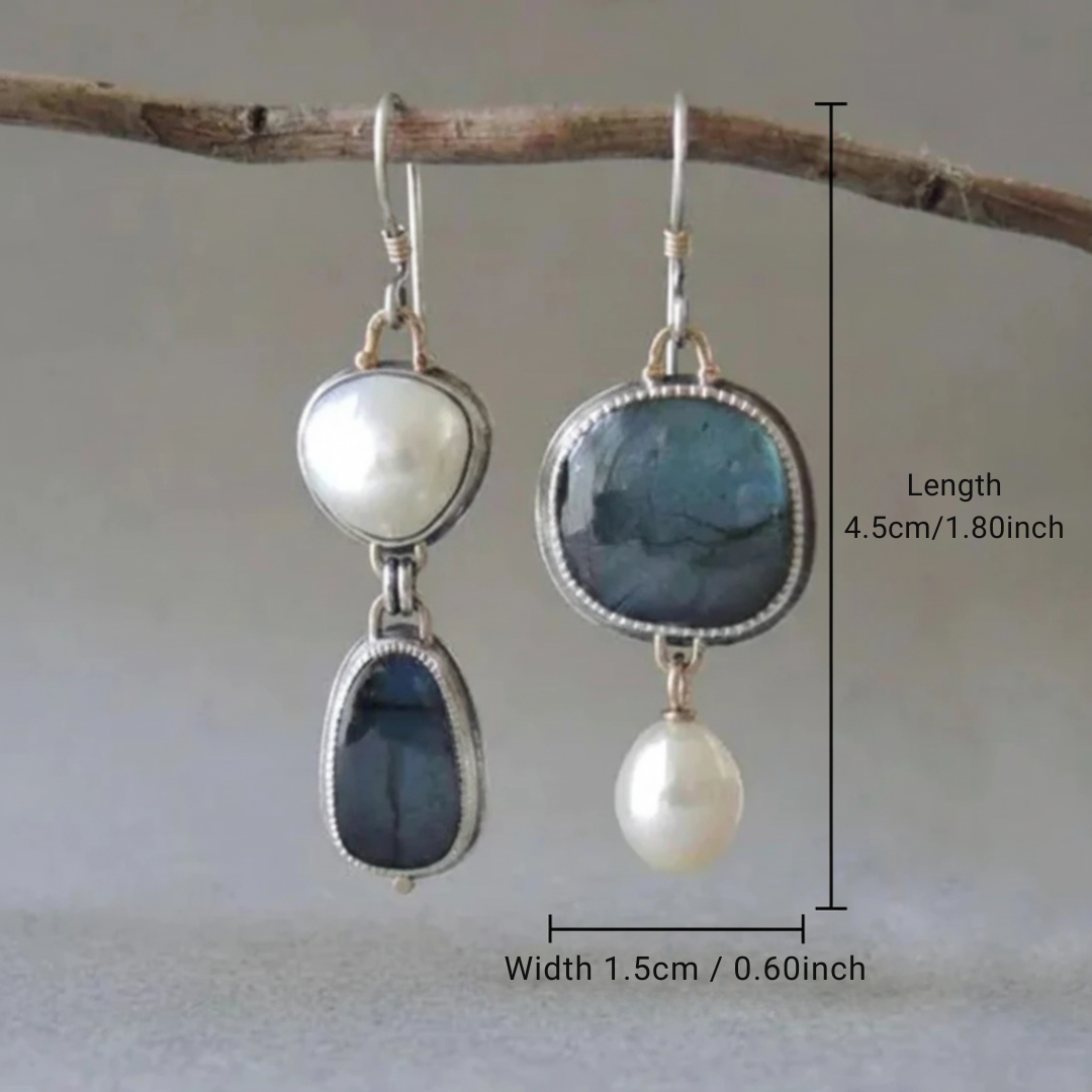 Boucles d'oreilles perle pierre bleue vintage