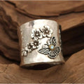 Bague large en ruban avec fleur de abeille et papillon