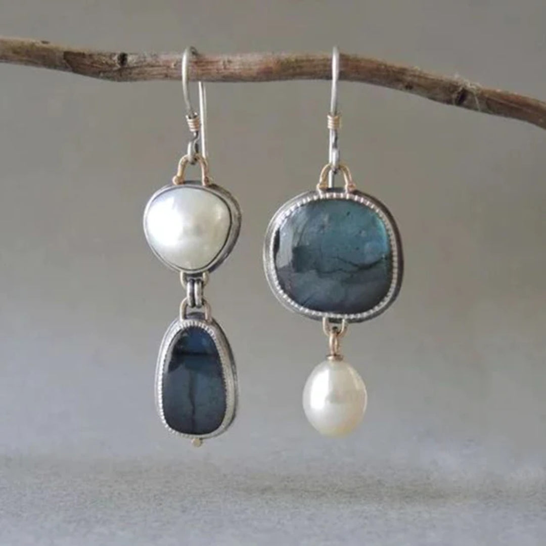 Boucles d'oreilles perle pierre bleue vintage